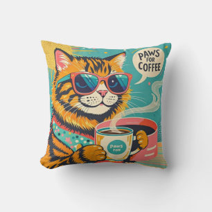 Retro-style cartoon cat wearing oversized sunglass cushion