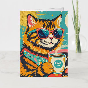 Retro-style cartoon cat wearing oversized sunglass foil greeting card