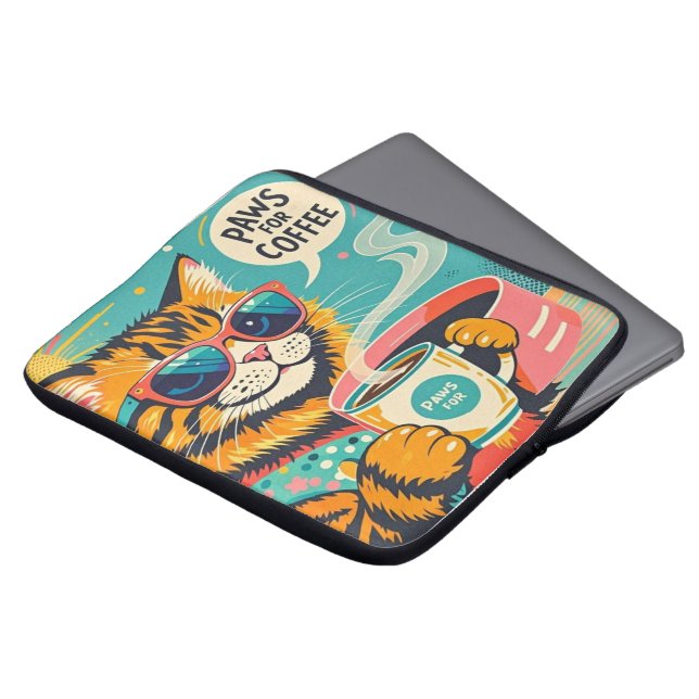 Retro-style cartoon cat wearing oversized sunglass laptop sleeve (Front Top)