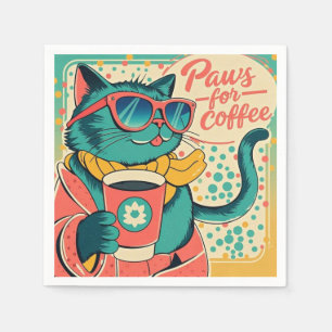 Retro-style cartoon cat wearing oversized sunglass napkin