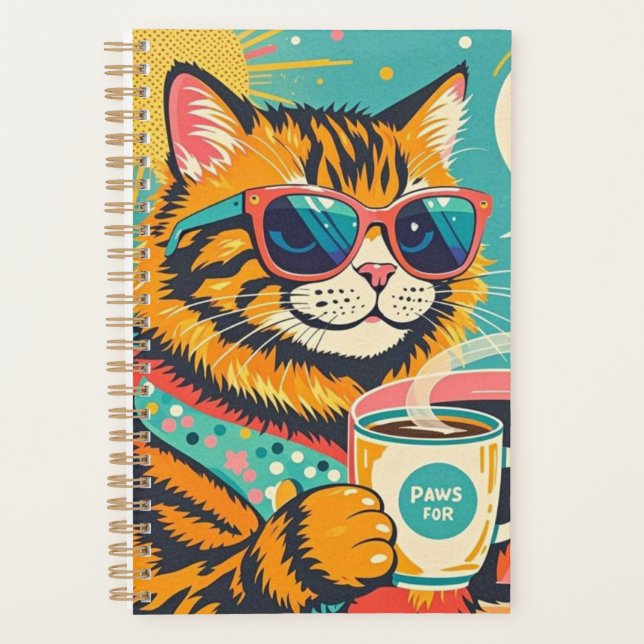 Retro-style cartoon cat wearing oversized sunglass planner (Front)