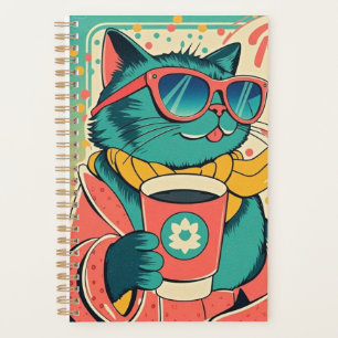 Retro-style cartoon cat wearing oversized sunglass planner