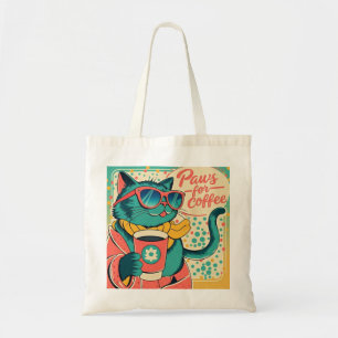 Retro-style cartoon cat wearing oversized sunglass tote bag