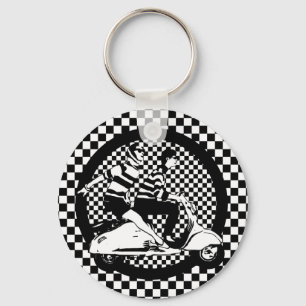 Retro style check scooter couple key ring