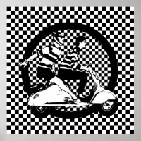 Retro style check scooter couple