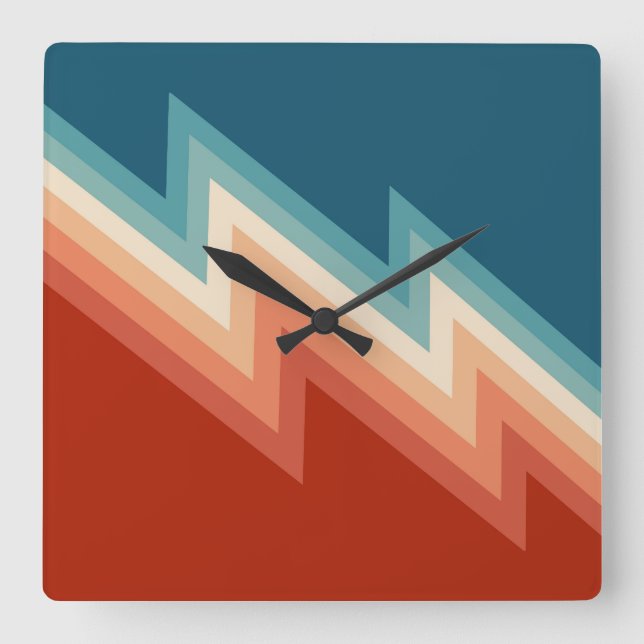 Retro style chevron pattern square wall clock (Front)