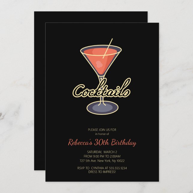 Retro Style Cocktail Party Invitations (Front/Back)