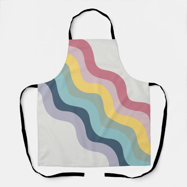 Retro style colourful diagonal waves design apron (Front)