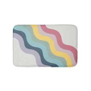 Retro style colourful diagonal waves design bath mat