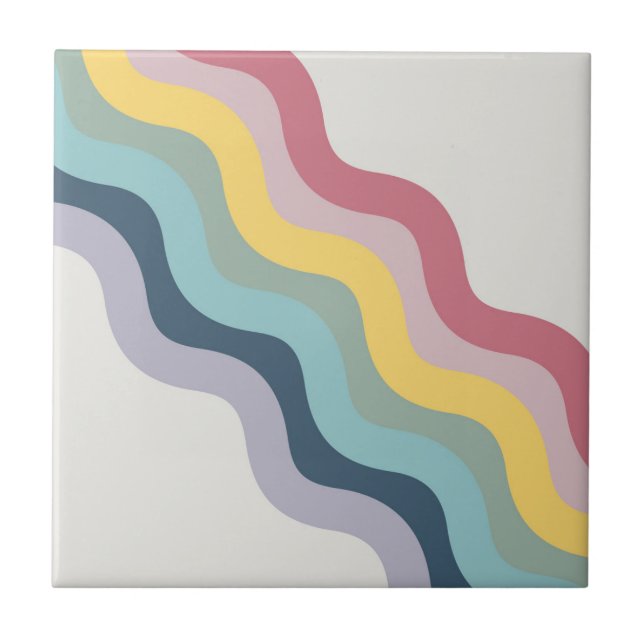 Retro style colourful diagonal waves design ceramic tile (Front)