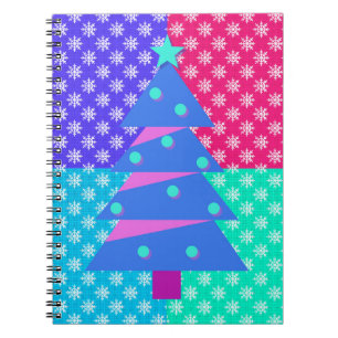 Retro Style Colourful Snowflake Christmas Tree Notebook