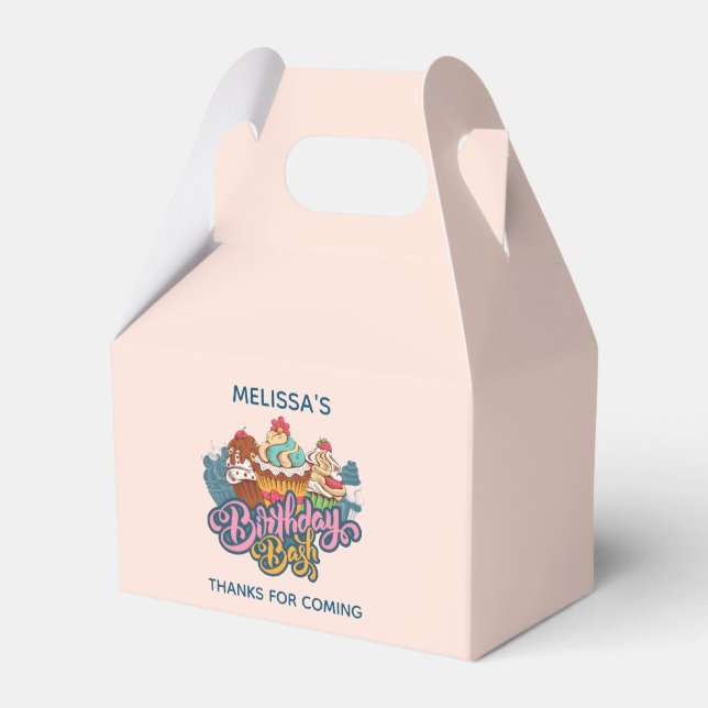 Retro Style Cupcakes Sweet Dessert Birthday Bash Favour Box (Front Side)