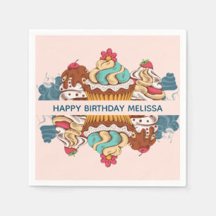 Retro Style Cupcakes Sweet Dessert Birthday Napkin