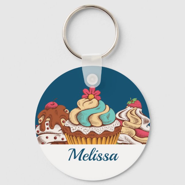 Retro Style Cupcakes Sweet Dessert Key Ring (Front)