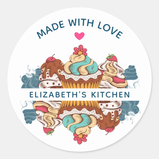 Retro Style Cupcakes Sweet Dessert Kitchen Classic Round Sticker (Front)