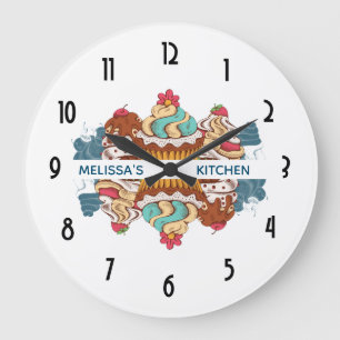 Retro Style Cupcakes Sweet Dessert Kitchen Large Clock