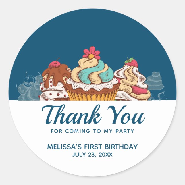 Retro Style Cupcakes Sweet Dessert Party Classic Round Sticker (Front)