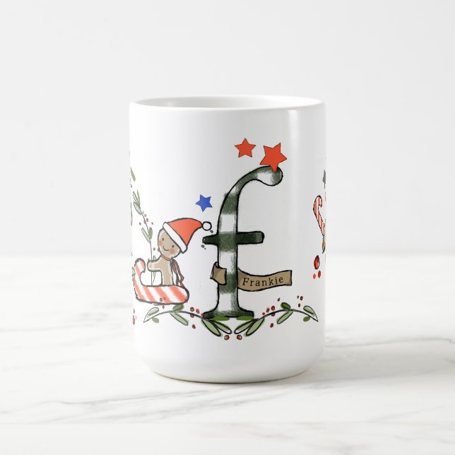 Retro Style Cute Christmas Monogram F With Name Coffee Mug (Center)