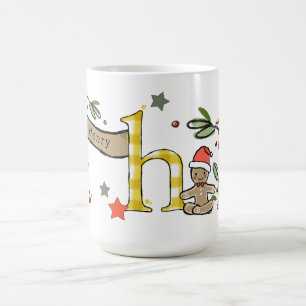 Retro Style Cute Christmas Monogram H With Name Coffee Mug