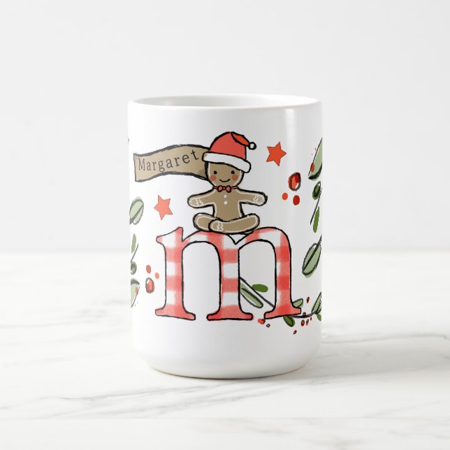 Retro Style Cute Christmas Monogram M With Name Coffee Mug (Center)