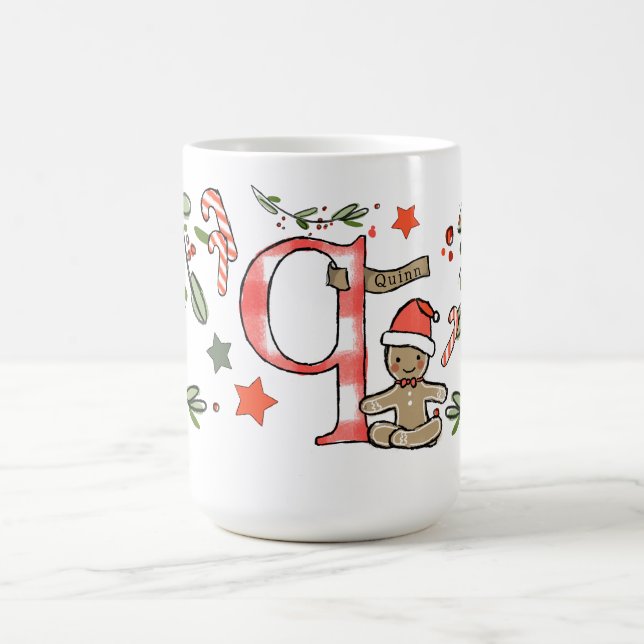Retro Style Cute Christmas Monogram Q With Name Coffee Mug (Center)