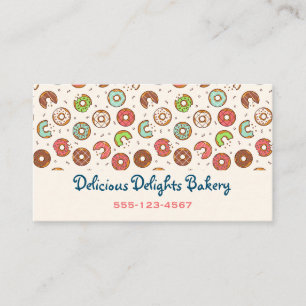 Retro Style Cute Colourful Doughnut Pattern Bakery Business Card