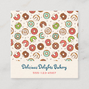 Retro Style Cute Colourful Doughnut Pattern Bakery Square Business Card
