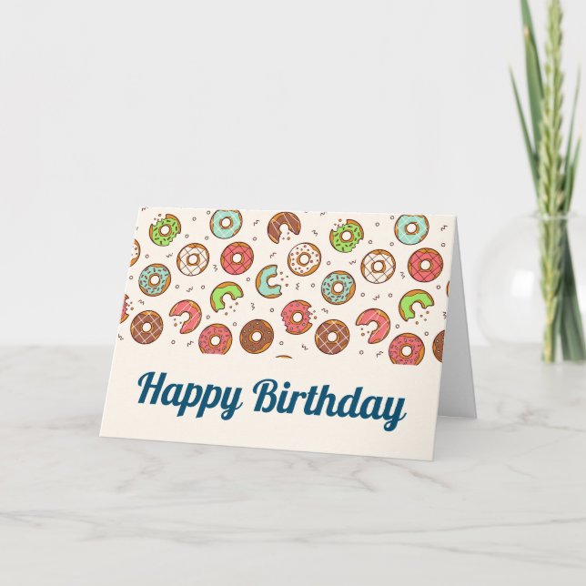 Retro Style Cute Colourful Doughnut Pattern Birthd Card (Front)