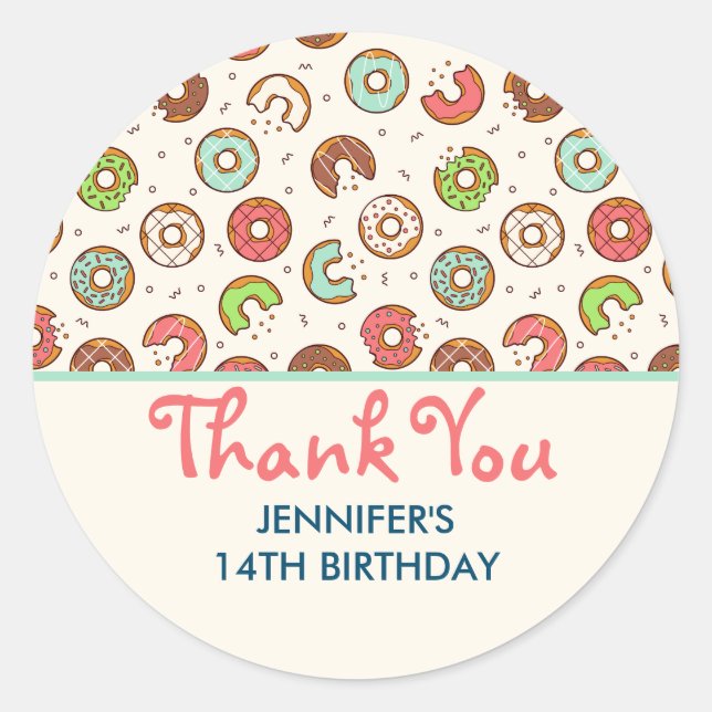 Retro Style Cute Colourful Doughnut Pattern Birthd Classic Round Sticker (Front)