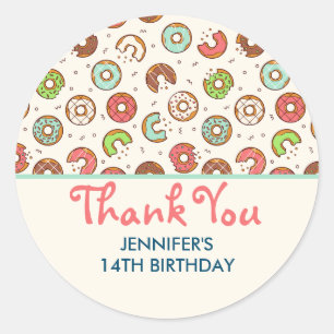 Retro Style Cute Colourful Doughnut Pattern Birthd Classic Round Sticker