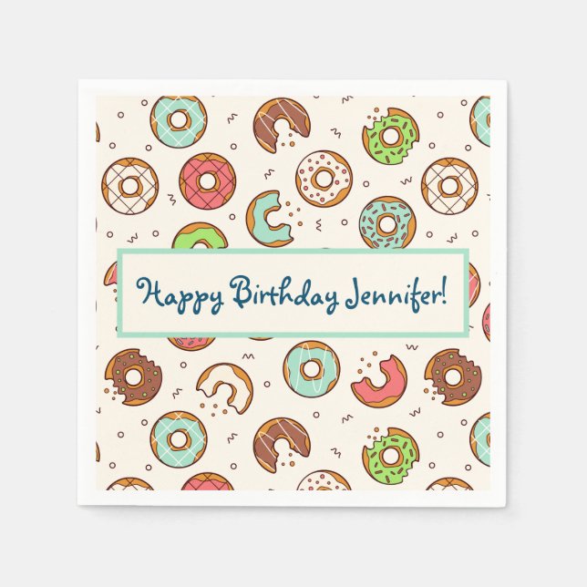 Retro Style Cute Colourful Doughnut Pattern Birthd Napkin (Front)