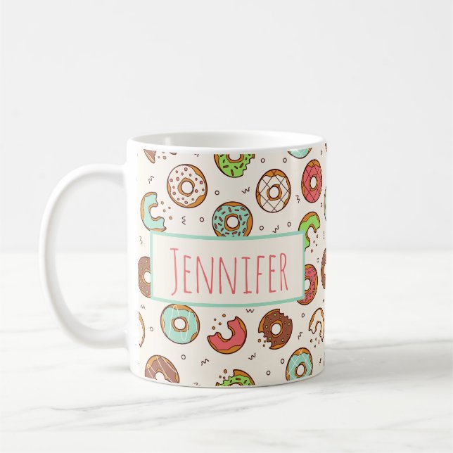 Retro Style Cute Colourful Doughnut Pattern Coffee Mug (Left)