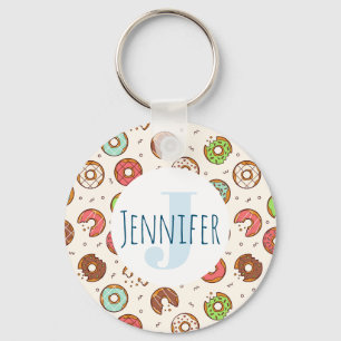Retro Style Cute Colourful Doughnut Pattern Monogr Key Ring