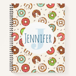 Retro Style Cute Colourful Doughnut Pattern Monogr Notebook