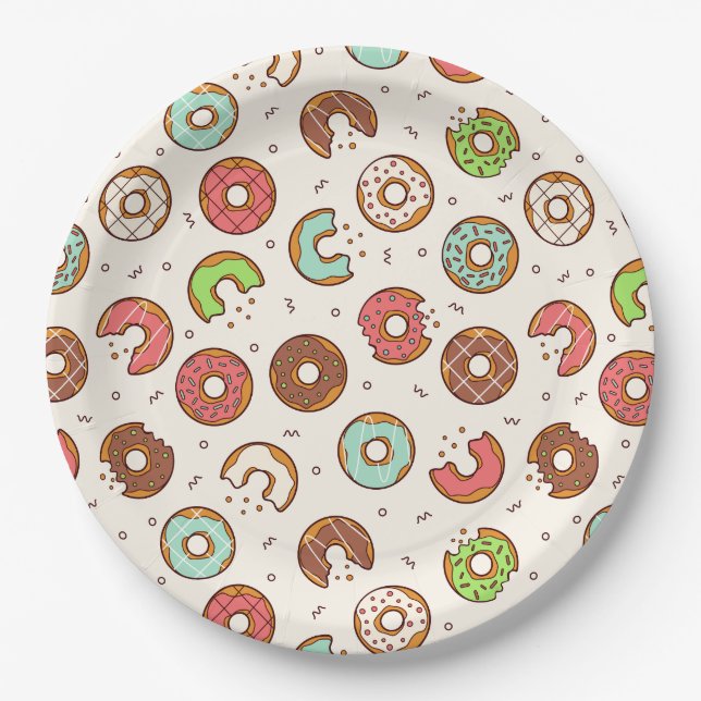 Retro Style Cute Colourful Doughnut Pattern Paper Plate (Front)