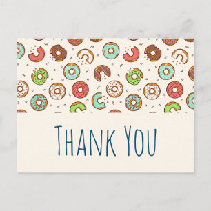 Retro Style Cute Colourful Doughnut Pattern Thank  Postcard