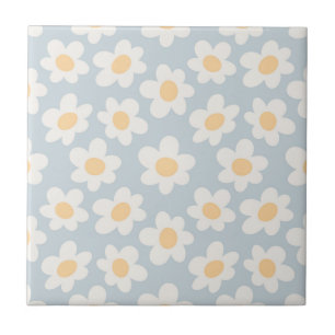 Retro style daisies in bloom on blue background ceramic tile