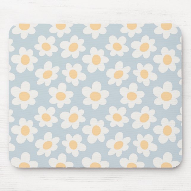 Retro style daisies in bloom on blue background mouse pad (Front)