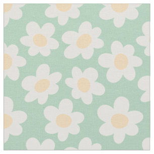 Retro style daisies in bloom on green background fabric