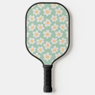 Retro style daisies in bloom on green background pickleball paddle