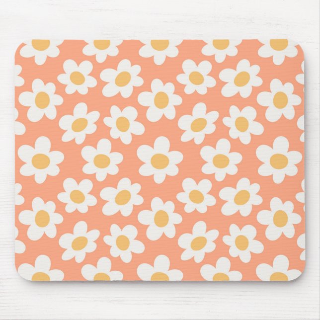 Retro style daisies in bloom on orange background mouse pad (Front)