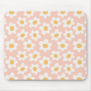 Retro style daisies in bloom on pink background mouse pad