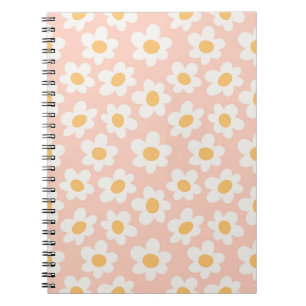 Retro style daisies in bloom on pink background notebook