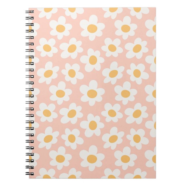 Retro style daisies in bloom on pink background notebook (Front)