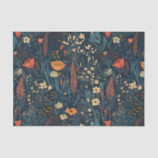 Retro style, dark floral field of wildflowers tissue paper