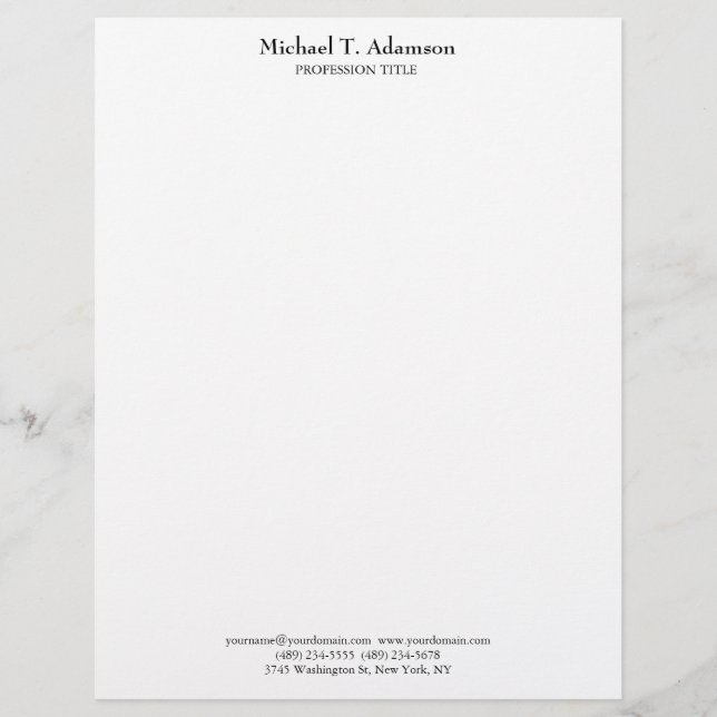 Retro Style Elegant Plain Simple White Custom Letterhead (Front)