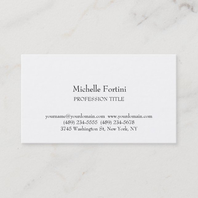 Retro Style Elegant Plain Simple White Minimalist Business Card (Front)