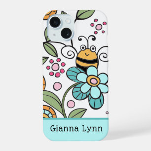 Retro-Style Floral Bumble Bee Monogram iPhone 15 Case