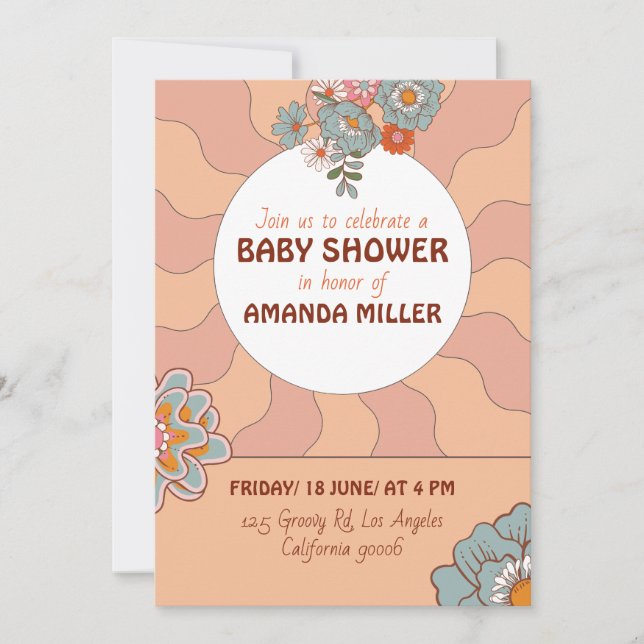 Retro Style Flower Baby Shower Party Invitation (Front)