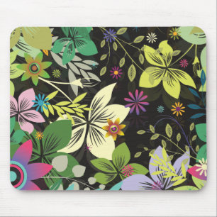 Retro Style Flower Design-Black Background Mouse Pad
